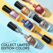 Morovan 指甲油套装 指甲：银河闪光金银红 6 色闪亮系列快干指甲油套装 普通指甲油散装 8ml 0.27oz 脚趾甲手指指甲油 女士 DIY 圣诞指甲礼物 美甲用品 - 彩色 - 查看 6