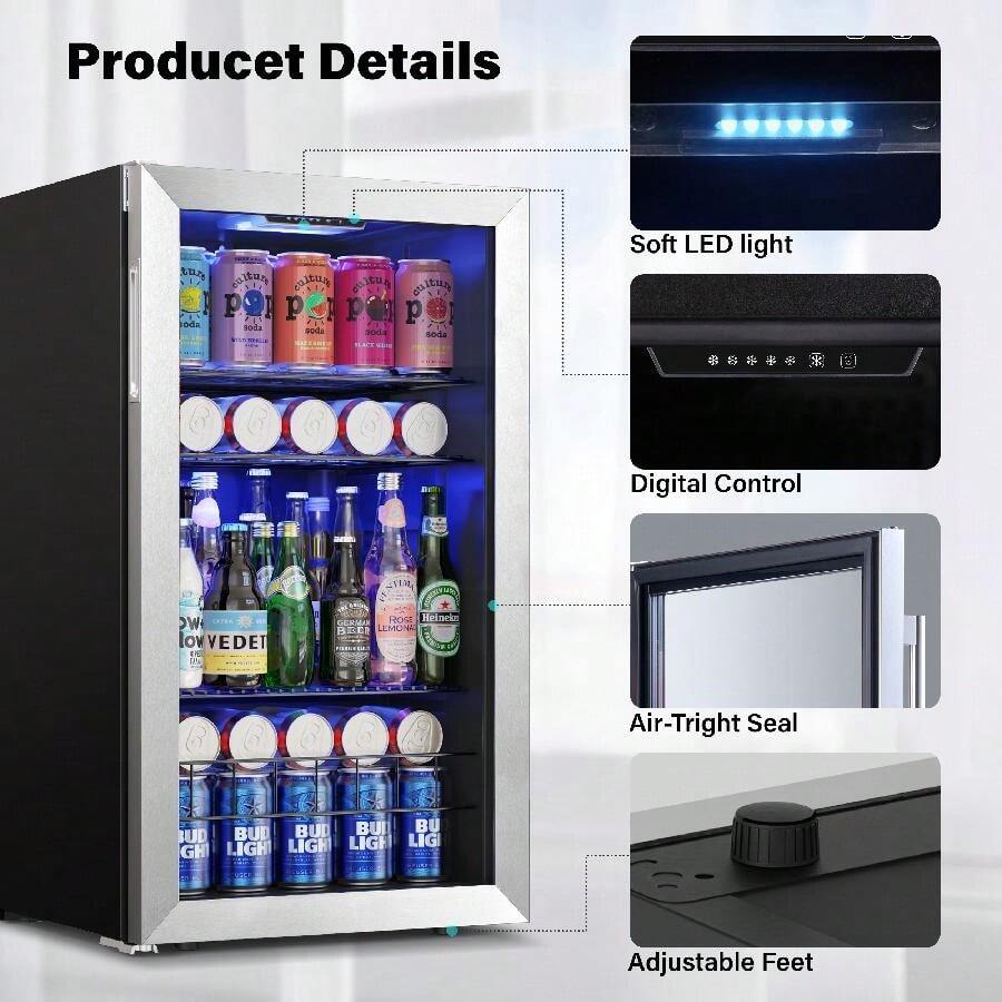 Yeego 18.8 In. Beverage Refrigerator, 140 Cans Mini Fridge Cooler With