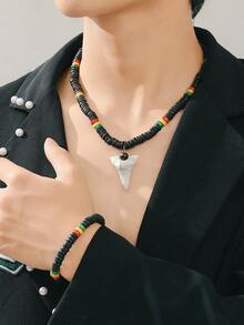 2 chiếc vòng cổ hạt cườm nhiều màu sắc thời trang hình cá mập và vỏ dừa cho nam, thích hợp để đeo hàng ngày - Nhiều màu - Xem 10