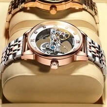 1 chiếc Đồng hồ dạ quang chống nước GUANQIN có đính đá Mặt đồng hồ rỗng kiểu xương, dây đeo bằng thép không gỉ chống mài mòn, thời trang doanh nhân sang trọng cổ điển thường ngày, đồng hồ cơ tự động cho nam, thích hợp cho lễ hội, ngày lễ, kinh doanh, quà tặng - Nhiều màu - Xem 4