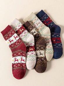 5 đôi tất len ấm áp mùa thu đông mới, tất ống giữa dệt jacquard hình hươu giáng sinh đáng yêu dành cho nữ, tất bắp chân mềm mại thoải mái, thích hợp cho dịp giáng sinh và mặc hàng ngày cũng như nhiều dịp khác nhau - Nhiều màu - Xem 3