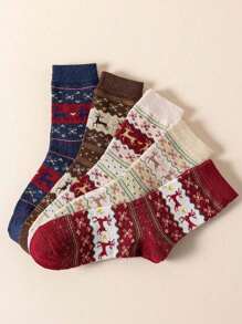 5 đôi tất len ấm áp mùa thu đông mới, tất ống giữa dệt jacquard hình hươu giáng sinh đáng yêu dành cho nữ, tất bắp chân mềm mại thoải mái, thích hợp cho dịp giáng sinh và mặc hàng ngày cũng như nhiều dịp khác nhau - Nhiều màu - Xem 2