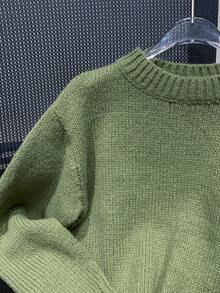 Women's Simple Solid Color Crew Neck Casual Long Sleeve Knit Sweater - Green - View 6