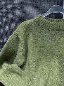 Women's Simple Solid Color Crew Neck Casual Long Sleeve Knit Sweater