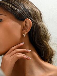 2 件锆石耳环，蝴蝶结装饰耳环礼盒，优雅耳环，适合日常佩戴、派对、约会、婚礼、新娘礼物、情侣礼物、送给妈妈的礼物、圣诞礼盒、情人节生日礼物 - 金色 - 查看 6