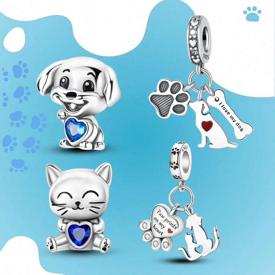 1 Chiếc Bùa Thú Cưng Bằng Bạc Sterling 925 Bùa Mèo Và Chó Trang Sức Cho Những Người Bạn Tốt Thích Hợp Làm Quà Tặng Cho Người Yêu Thú Cưng Thích Hợp Làm Vòng Tay Rắn Tự Làm Trang Sức Bùa Vòng Tay Nữ Phụ Kiện Đính Hạt Tự Làm - Bạc - Xem 1