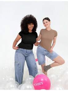 Women's Crew Neck Short Sleeve Tops Double Lined Slim Fit T Shirts Basic Tee Smoke Cloud Pro Collection - gừng - Xem 6