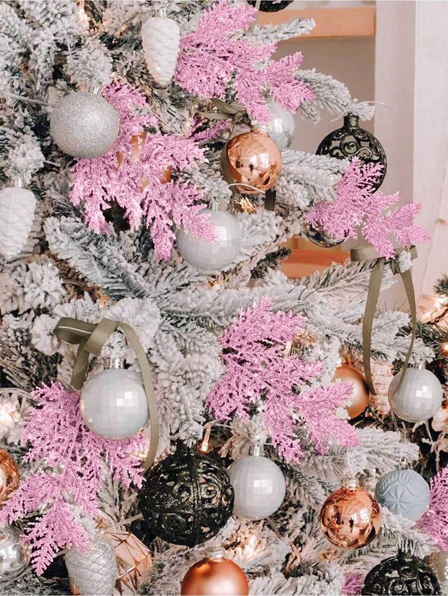 10pcs/5pcs-Artificial Pine Sprigs Greenery Stems Pine Picks Plastic Decor DIY Holiday Accessories Artificial Pine Branches Faux Cedar Stems, Faux Cedar Branches, Fake Greenery Pine Picks For Wreath Craft DIY Home Kitchen Decorations, Fake Red Pine Tree Branch - For DIY Wreath Decoration And Home Garden Decoration(Pink) - Pink - View 1