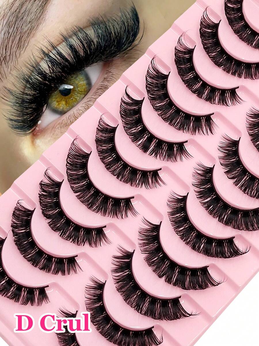 Asiteo 10 Pairs D-Shaped Curled, Natural Look, Fluffy & Thick, Lightweight & Flexible, Reusable False Eyelashes, Create Charming Eye Makeup - 黑色 - 查看 1
