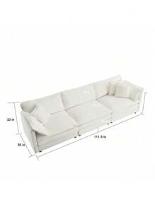 Mid-Century Modern Couch 3-Seater Sofa With 2 Armrest Pillows And 3 Toss Pillows, Couch For Living Room White Chenille,FurniHub