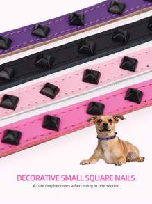 1 件单排黑色铆钉宠物狗项圈，可调节项圈采用耐用 PU 皮革和黑色铆钉装饰制成。