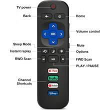 替换遥控器仅适用于 Roku 电视，适合 TCL Roku/Hisense Roku/Onn Roku/Roku 智能电视（不兼容 Roku Stick 和 Box） - 黑色 - 查看 2