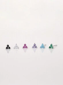 2 chiếc bông tai đinh tán hình cỏ ba lá nhỏ bằng bạc Sterling 925, bông tai đinh tán hình tam giác ba viên CZ màu vàng không gây dị ứng, dành cho phụ nữ đeo hàng ngày - Bạc - Xem 4