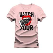 Nexstar Comfortable Printed Cotton T-Shirt Watch Words Your - 淺粉色 - 查看 1