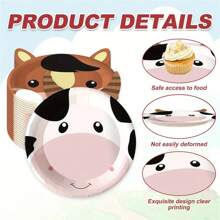 25pcs Farm Animal Theme Party Plate Set, Cartoon Animal Shaped Paper Plates, Kitchen Birthday Party Supplies, Suitable For Multiple People, Camping, Theme Gathering Decoration