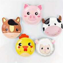 25pcs Farm Animal Theme Party Plate Set, Cartoon Animal Shaped Paper Plates, Kitchen Birthday Party Supplies, Suitable For Multiple People, Camping, Theme Gathering Decoration