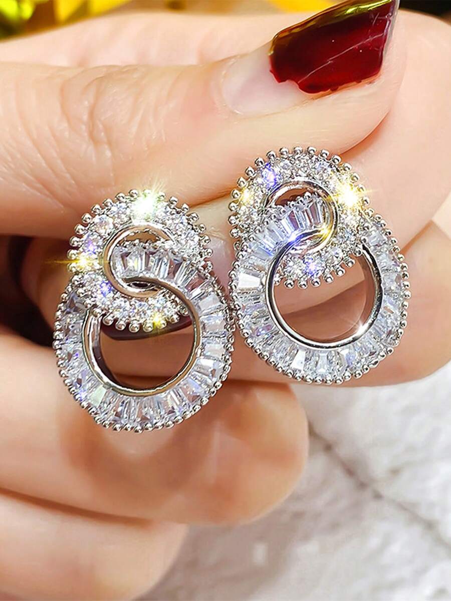 1 Cặp Hoa tai đính đá Cubic Zirconia xinh xắn dành cho phụ nữ dự tiệc, kỷ niệm ngày đính hôn, quà tặng ngày lễ tình nhân - 1 # - Xem 1