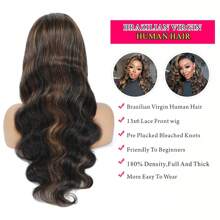 13x6 Ombre Lace Front Wig Human Hair 1B/30 Highlight Lace Front Wig Human Hair 180% Density Body Wave HD Transparent Lace Frontal Wigs Human Hair Colored Balayage Wig For Women 24 Inch - Ombre - View 4