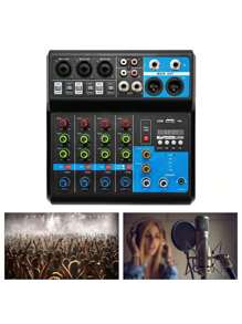 5-Channel Mixing Console Live Studio Audio DJ Mixer Sound Board USB Interface - Black and Blue - View 4