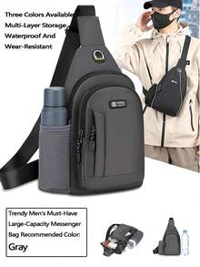 1pc 拉链开合，肩带调节扣，实用拉头，可单肩背，单肩包，小单肩背包，尼龙防水轻便迷你斜背包，背包可装水杯，适合健身、露营和户外运动万圣节圣诞节冬季圣诞礼物男士包包斜挎包侧包 - 彩色 - 查看 3