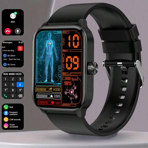 1pc Unisex 1.85 Inch Touchscreen Smart Watch With 3D Dynamic Dial, Calling, Multi-Sport Modes, Info Receiving, Pedometer, Alarm, Weather, Music Remote Control, Multi-Language Function