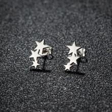 1 Pair Fashion Stainless Steel Earrings Small Cute Triple Star Stud Earrings Punk Piercing Earrings Women's Starry Minimalist Jewelry