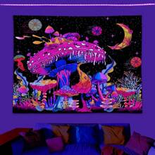 1pc Glow-In-The-Dark Colorful Mushroom Tapestry, Nature Plant Forest Space Moon Star Flower Pattern Mysterious Night Sky Wall Hanging Decor, Bedroom/Living Room (Glow Effect Under UV Light In Dark Environment) Gifts Birthday Graduation