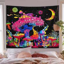 1pc Glow-In-The-Dark Colorful Mushroom Tapestry, Nature Plant Forest Space Moon Star Flower Pattern Mysterious Night Sky Wall Hanging Decor, Bedroom/Living Room (Glow Effect Under UV Light In Dark Environment) Gifts Birthday Graduation
