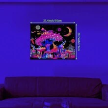 1pc Glow-In-The-Dark Colorful Mushroom Tapestry, Nature Plant Forest Space Moon Star Flower Pattern Mysterious Night Sky Wall Hanging Decor, Bedroom/Living Room (Glow Effect Under UV Light In Dark Environment) Gifts Birthday Graduation