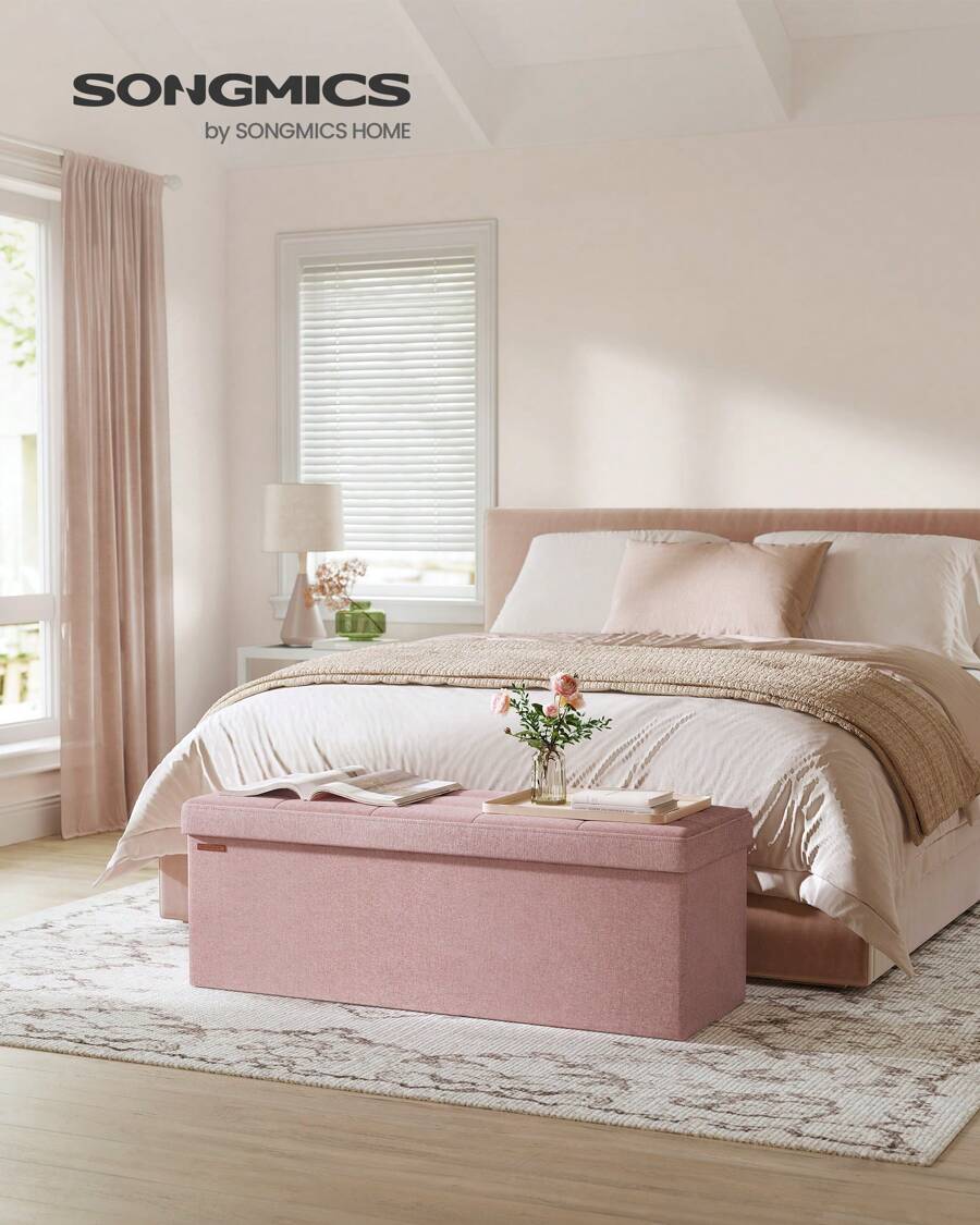 SONGMICS 43 Inches Folding Storage Ottoman Bench Ottoman With Storage FootStool For Bedroom Living Room Holds Up To 660 Lb - Pink - View 1