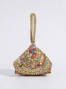 European And American Sparkling Rhinestone Handbag, Clutch, Novelty Shape Evening Bag, Party & Event Accessory, Compact Makeup Bag, Exquisite Craftsmanship Mini Purse - Gold - View 3