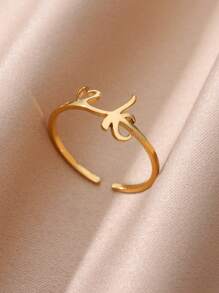 1Pc Dainty Initial Ring With Heart Minimalist 26 English Letters Stainless Steel Open Adjustable Ring Ladies' Charm Jewelry Accessories Valentines - JZ7117 - View 10