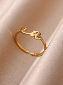 1Pc Dainty Initial Ring With Heart Minimalist 26 English Letters Stainless Steel Open Adjustable Ring Ladies' Charm Jewelry Accessories Valentines - JZ7117 - View 3