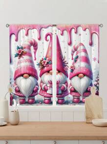 2 件圣诞粉色小矮人印花窗帘，无孔窗帘，适用于卧室办公室厨房客厅书房家居装饰 - 彩色 - 查看 2