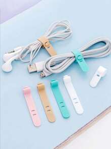 5pcs Desk Cable Management Silicone Ties, Headphone Anti-Lost, Wire Organizer Straps