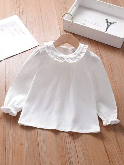 年轻女孩纯色花卉装饰圆领休闲长袖运动衫汗衫