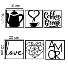 Kit 6 Decorative Plates + Home Key Holder + 2 Coffee Corner And  By God Signs In Black MDF - 黑色 - 查看 2