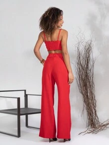 WOMEN'S FASHION SETS CROPPED PLUS PANTS LINEN - Red - View 2