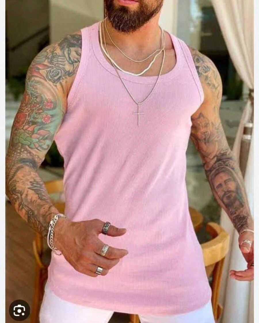 MEN'S PREMIUM AMERICAN RIBBED TANK TOP - Pink - View 1