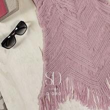 Beach Cover-Up With Fringes And Ocean Waves - Baby Pink - View 2