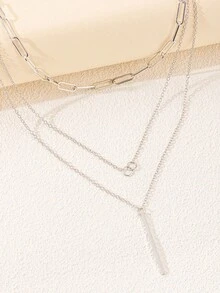 热销欧美珠宝女士多层合金吊坠几何时尚叠层项链 - 彩色 - 查看 3