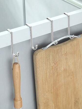 6pcs/4pcs/2pcs 304 Stainless Steel Double S-Shaped Hanging Hook Rack, Heavy Duty Metal No-Drill Cabinet Hanger Storage Rack, Stainless Steel Cabinet Hooks, Minimalist No-Drill Cabinet Door/Drawer Hooks, Suitable For Home Bathroom Bathroom Accessaries Bathroom Tools