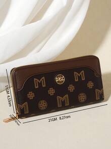 女式2024新款印花时尚简约单拉链大容量多卡位手拿包复古生日礼物女士钱包钱夹长款钱包 - 咖啡棕 - 查看 4