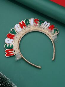1 件儿童彩色字母图案蕾丝花边头带，适合圣诞节 - 彩色 - 查看 3