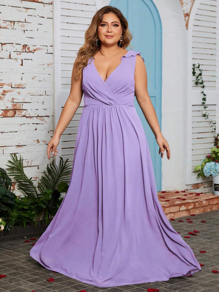 大码裹领无袖伴娘礼服优雅连衣裙