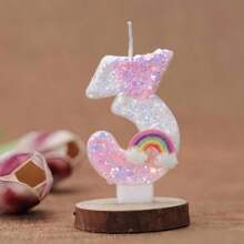 1pc Unicorn Theme Shiny Powder White Sequin Decor Gradient Cute Tricolor Rainbow Cloud, Symbolizing Romantic Happiness, Creative Handmade DIY Cake Topper Numbers 0-9 Happy Birthday Celebration, Interesting Glitter Birthday Candles Cake Decor