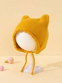 1pc Baby/Toddler Girls' Coffee Color Warm Knit Hat, Infant Winter Earflap Hat, Minimalist Design, Autumn/Winter