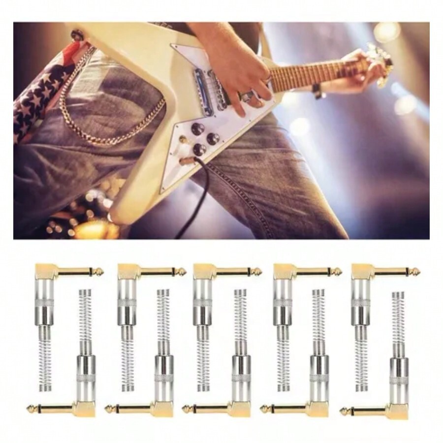 10PCS Audio Mono Plug, 6.35mm Chapado en Oro Curva de 90 Grados Mono