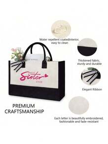 这款玫瑰红图案黑白双色手提包，配有同款化妆包，容量大，是送给闺蜜的生日礼物、独特的姐妹礼物、完美的圣诞节和感恩节闺蜜礼物，也是送给女性、妈妈、老师、朋友、伴娘、学生、返校季、送给老师的圣诞节和感恩节礼物的绝佳选择。 - 彩色 - 查看 3