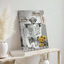 1 bức tranh tường hình con bò vùng cao đóng khung bằng gỗ cho phòng tắm, hình con bò vui nhộn trên bồn cầu, đọc báo, trang trí nhà nông, hình ảnh động vật hướng dương trong phòng tắm, tranh treo tường hình người Hippie hiện đại đang nghe nhạc, khung gỗ trang trí để bàn - Nhiều màu - Xem 14